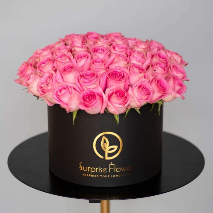 50 Pink Roses in a box