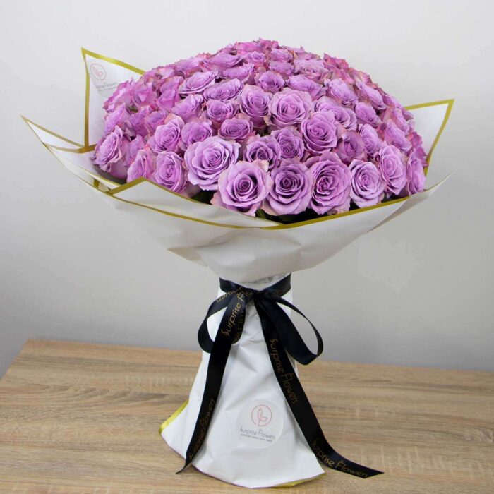 100 Long Stem Lavender Roses Hand Bouquet