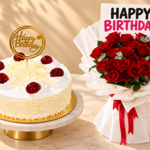 White Forest Cake and Birthday Roses